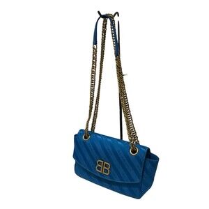 BALENCIAGA Round Chain Shoulder Bag Denim Blue
